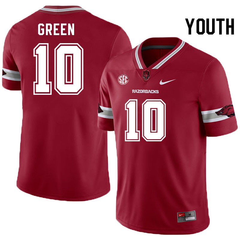 Youth #10 Taylen Green Arkansas Razorbacks College Football Jerseys Stitched-Alternate Cardinal